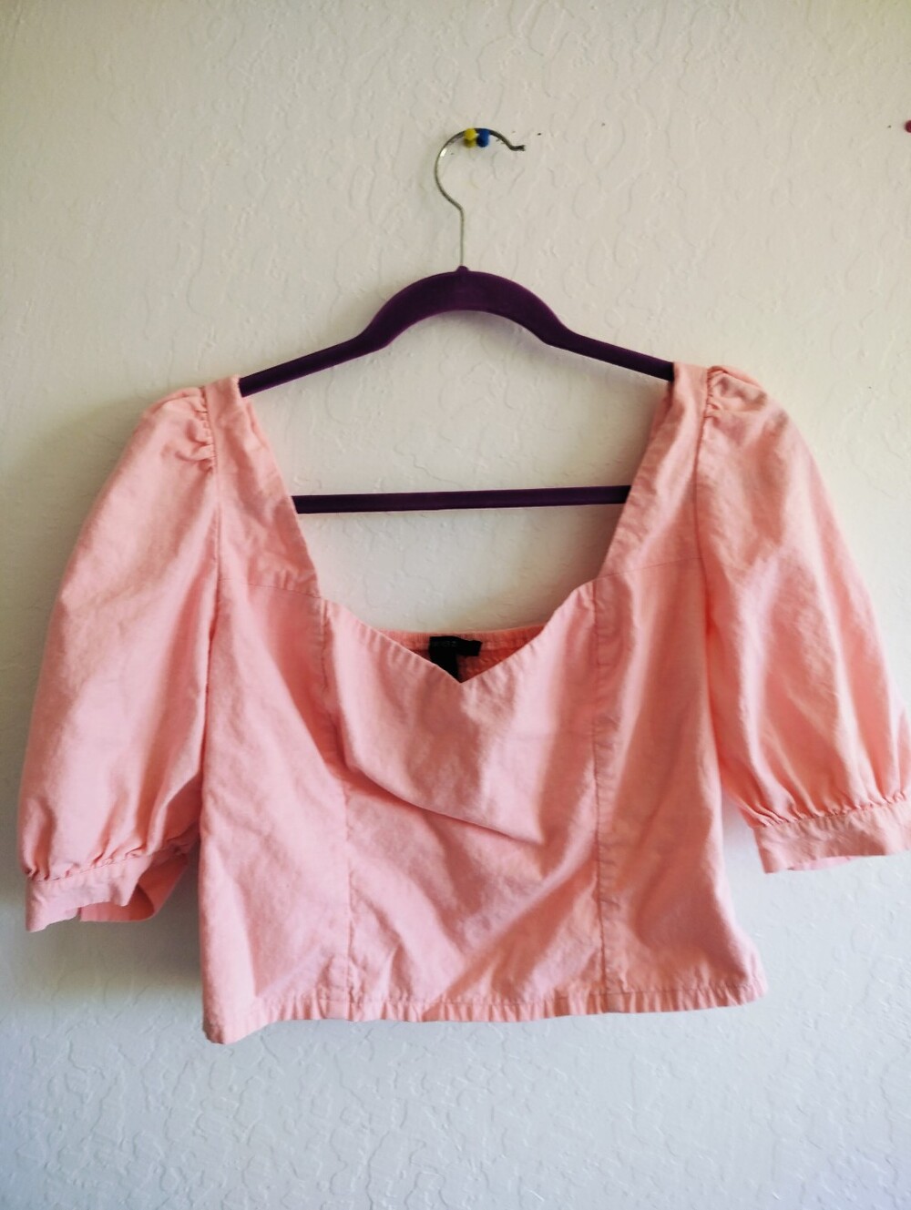 Forever 21 Orange Puff-Sleeve Square-Neck Smocked Crop Top - Size Large